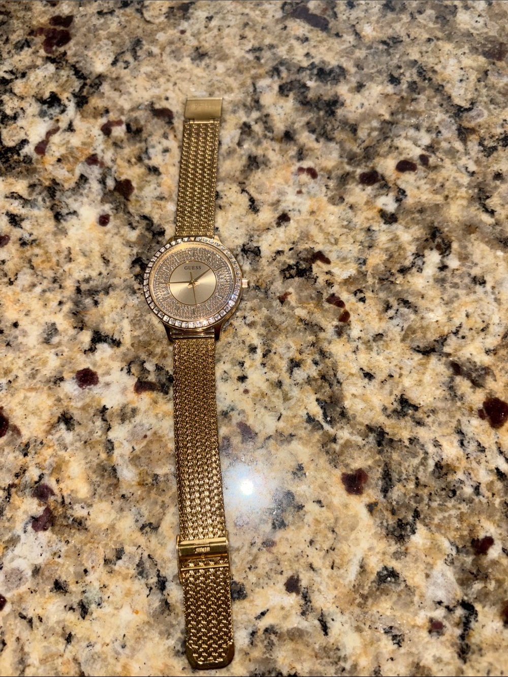 Guess Women's Gold-Tone Mesh Bracelet Watch with Crystal Bezel